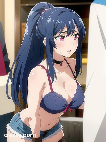 Embarrassed Girl 18+ Adjusts Her Bra in Unbuttoned Hentai AI Image
