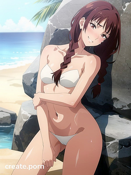 Topless Teen 18+ Temptress on the Beach in Steamy Hentai AI Image