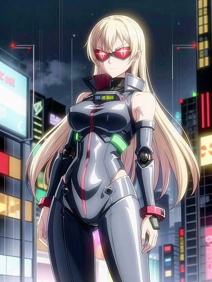 Angry Armor-Wearing Babe with Sunglasses in Intense Hentai AI Image