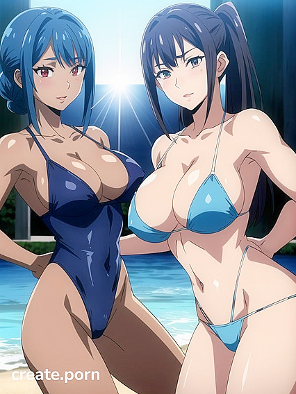 Large-Busted Muscle Beauty in Light Blue Outfit Takes On Intense Hentai AI Image
