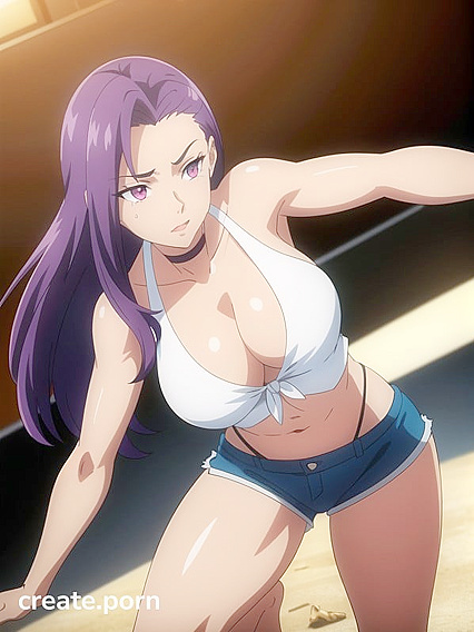 Fit Girl 18+ in Purple Gets Unbuttoned for Steamy Hentai AI Image