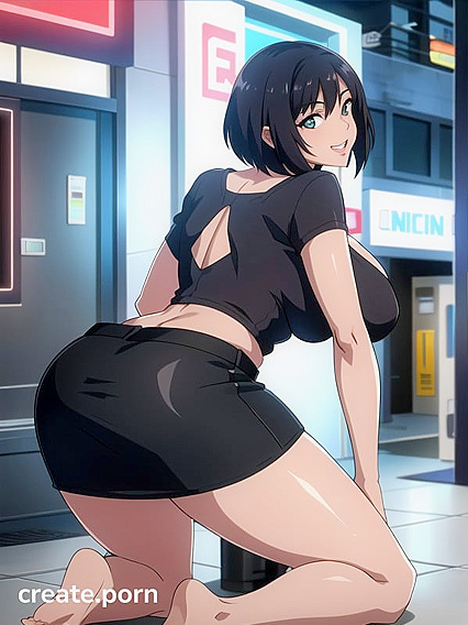 Seductive Black-Haired Beauty Tempts You in Steamy Street Hentai AI Image