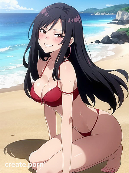 Mischievous Dark-Skinned Beauty Teases in Seductive Bra for Hot Hentai AI Image