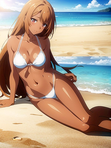Sun-Kissed Tan Lines at the Beach in Seductive Hentai Wallpapers