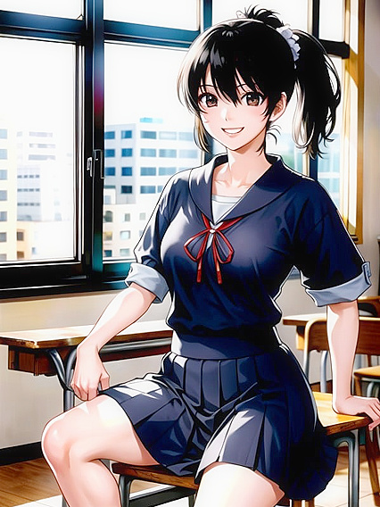Black-Haired Student in School Uniform Tempts Her Teacher in Classroom Hentai