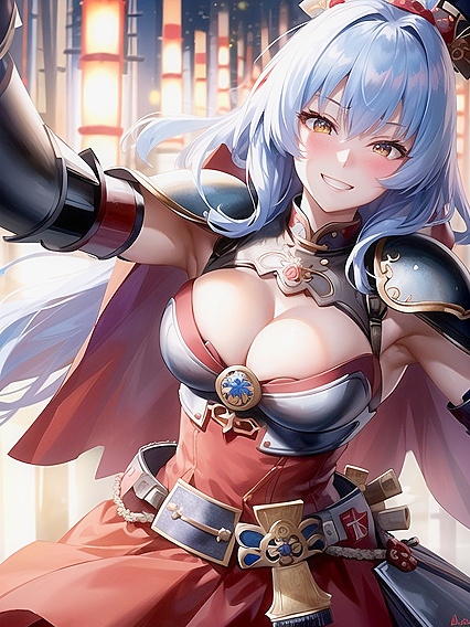 Samurai in Light Blue Armor Unleashes Passionate hentai Pleasure