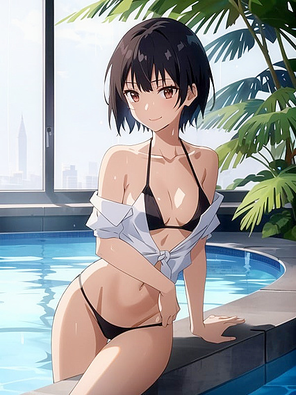 Small-Assed Black-Haired Beauty Takes On Detailed Hentai AI Image