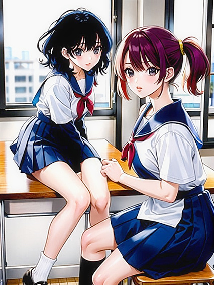 in Multi-Colored Uniform Seduces in Steamy Manga Hentai AI Image
