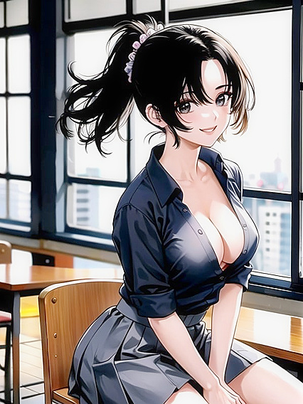 Mind-Blowing Hentai AI Image with Black-Haired Babe and Perfect Cleavage
