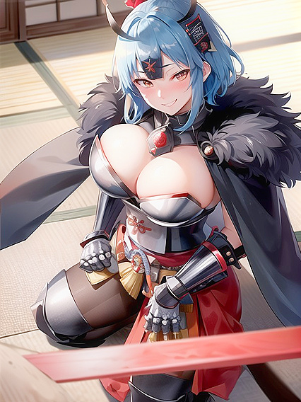 Samurai Seductress with Massive Breasts and Perfect Cleavage in Hot Hentai AI Image
