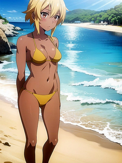 Enjoy Pastel-Colored Beach Fun with Sexy Tan Line Action in hentai Hentai AI Image