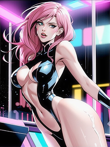 Skinny Girl 18+ with Massive Breasts andPale Skin in Seductive Hentai AI Image