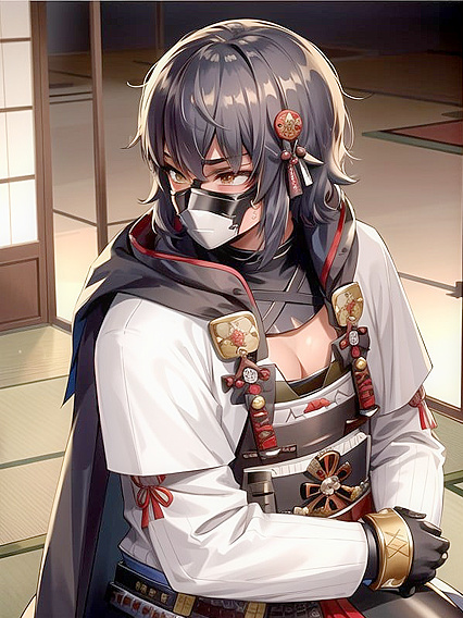 Dark-Skinned Beauty in Armor Gloves Takes Control on Tatami Mats
