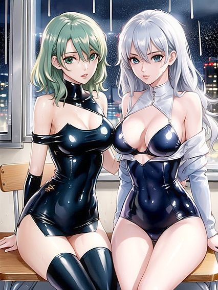 Nighttime Classroom Adventure with Green-Skinned Beauty in Hentai Hentai AI Image