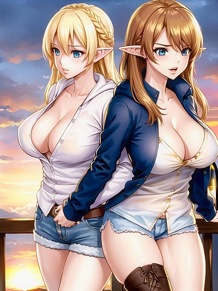 Braids and Boobs - Medium Breasted Beauty Shows Off Her Cleavage in Hentai AI Image