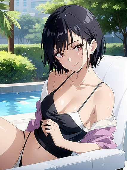 Short-Haired Beauty Takes Charge in Sultry Hentai AI Image