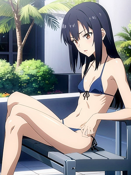 Skinny Girl 18+ with Small Breasts Enjoying Intense Poolside Hentai AI Image