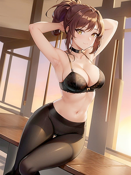 Brunette Gets Seduced in the Locker Room for Steamy Sunset Hentai AI Image