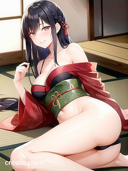 Noon hentai delight - kimono-clad beauty showing off her perfect ass
