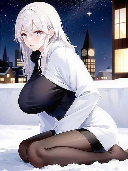 Pale-Skinned Beauty in Fur Coat Seduces in steamy Hentai AI Image