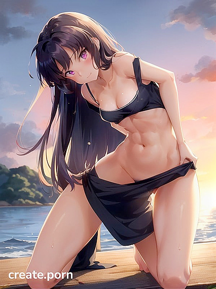 Cute Couple Enjoying Intimate Moments by the Lake at Sunset in hentai Hentai AI Image