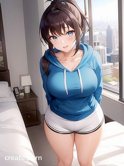 Cute Girl 18+ with Ponytail in Cotton Shorts Exploring Sexy Hentai Fantasies