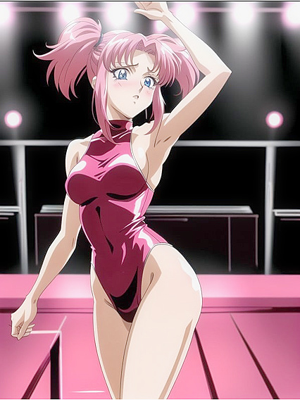 Skinny Girl 18+ with Small Breasts Strips Seductively in Hentai Club Image