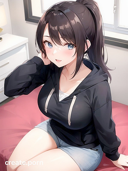 Pale-Skinned Beauty with Ponytail Stands Seductively in Hentai AI Image