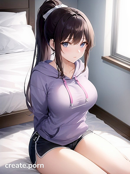 Pale-Skinned Beauty in Hoodie Stands for Intense Hentai Pleasure