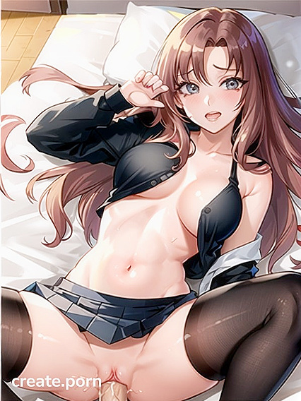 Skinny Girl 18+ with Natural Breasts and Black Hair in Seductive Hentai AI Image