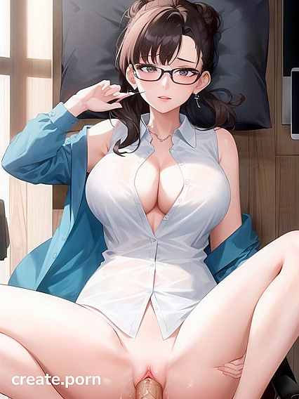 Thick-Thighed Beauty in Glasses Exploring Intense Hentai Pleasure