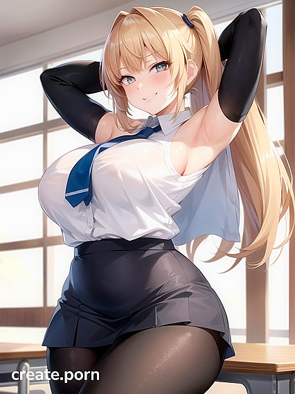 Blonde With Pigtails Gets naughty in Classroom Hentai AI Image