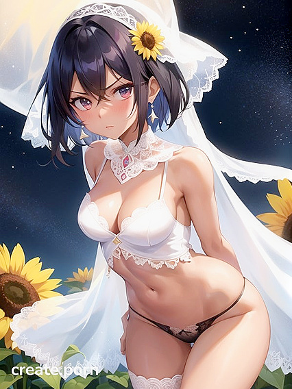 Standing in a Sunflower Field at Night for Intense Hentai Pleasure