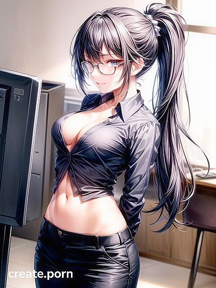 Black-Haired Babe in Office Attire Dishes Out Seductive Hentai Pleasure