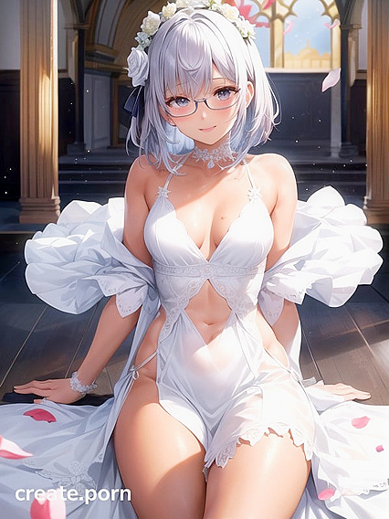 Wearing Glasses and a Wedding Dress for Solo Hentai Pleasure