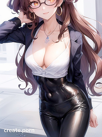 Curvy Beauty in Blouse and Jacket Tempts You in Seductive Hentai AI Image