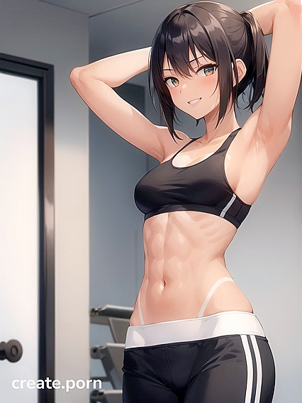 Black-Haired Babe in Sport Bra Exploring Solo hentai Pleasure
