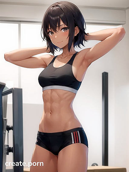 Fit Girl 18+ Raises Her Arms for Sensual Solo Hentai AI Image