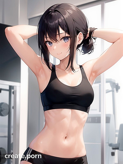 Black-Haired Beauty in Sport Bra Shows Off Tan Lines in Steamy Hentai AI Image