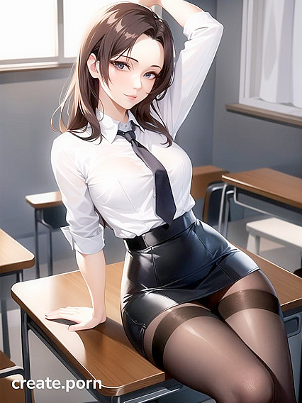 Skinny Girl 18+ with Small Breasts in Nylon Stockings Takes On Hentai AI Image