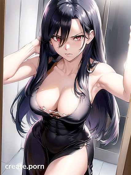 Black-Haired Beauty Shows Off Her Cleavage inMind-Bending Arms-Up Hentai AI Image