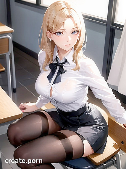 Skinny Girl 18+ in Nylon Stockings Gets Seduced in Classroom Hentai AI Image