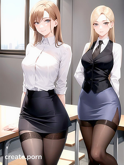 Skinny Girl 18+ in Nylon Stockings Stands for Sexy Hentai Pleasure