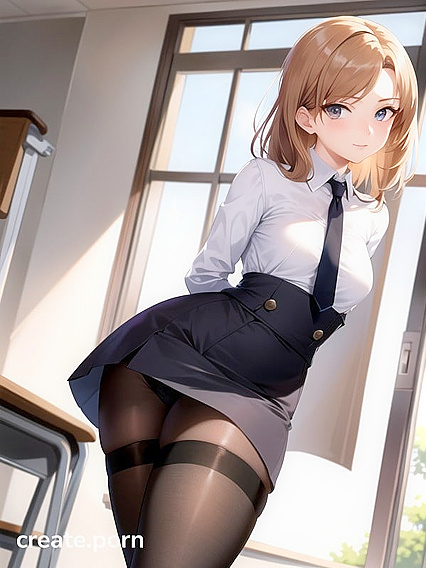 Skinny Girl 18+ in Nylon Stockings Stands for Seductive Hentai Pleasure