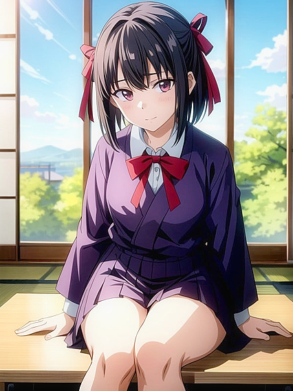 in Hair Ribbon and Uniform Captured in Ecstatic Hentai AI Image