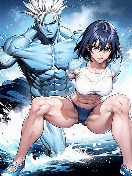 Muscular Blue-Skinned God Unleashes Passion in Intense Manga Hentai AI Image