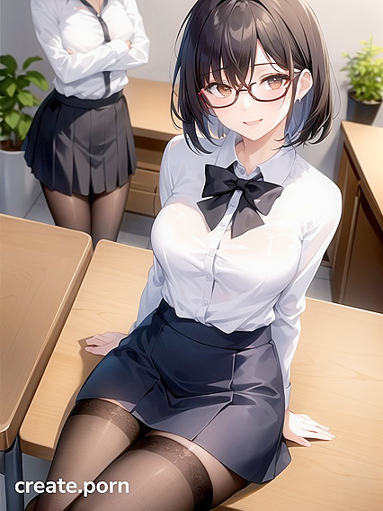 Skinny Black-Haired Beauty Stands for Intense Hentai Pleasure