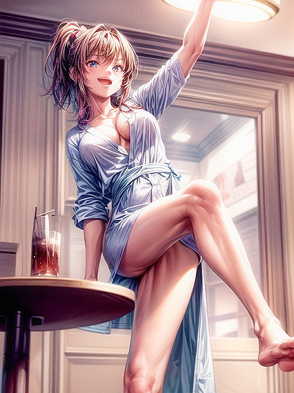 Cute Muscular Girl 18+ with Bangs Enjoying Intense Hentai Pleasure