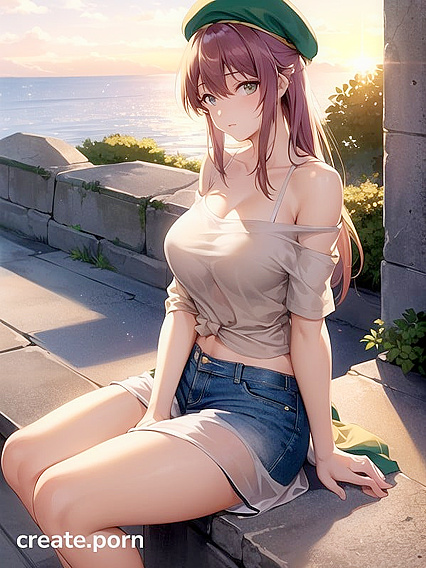 Skinny Girl 18+ in Oversized T-Shirt Enjoying Sunset hentai Pleasure