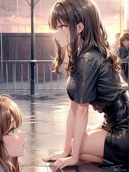 Curvy Beauty Gets Rained On in Steamy Outdoor Hentai AI Image